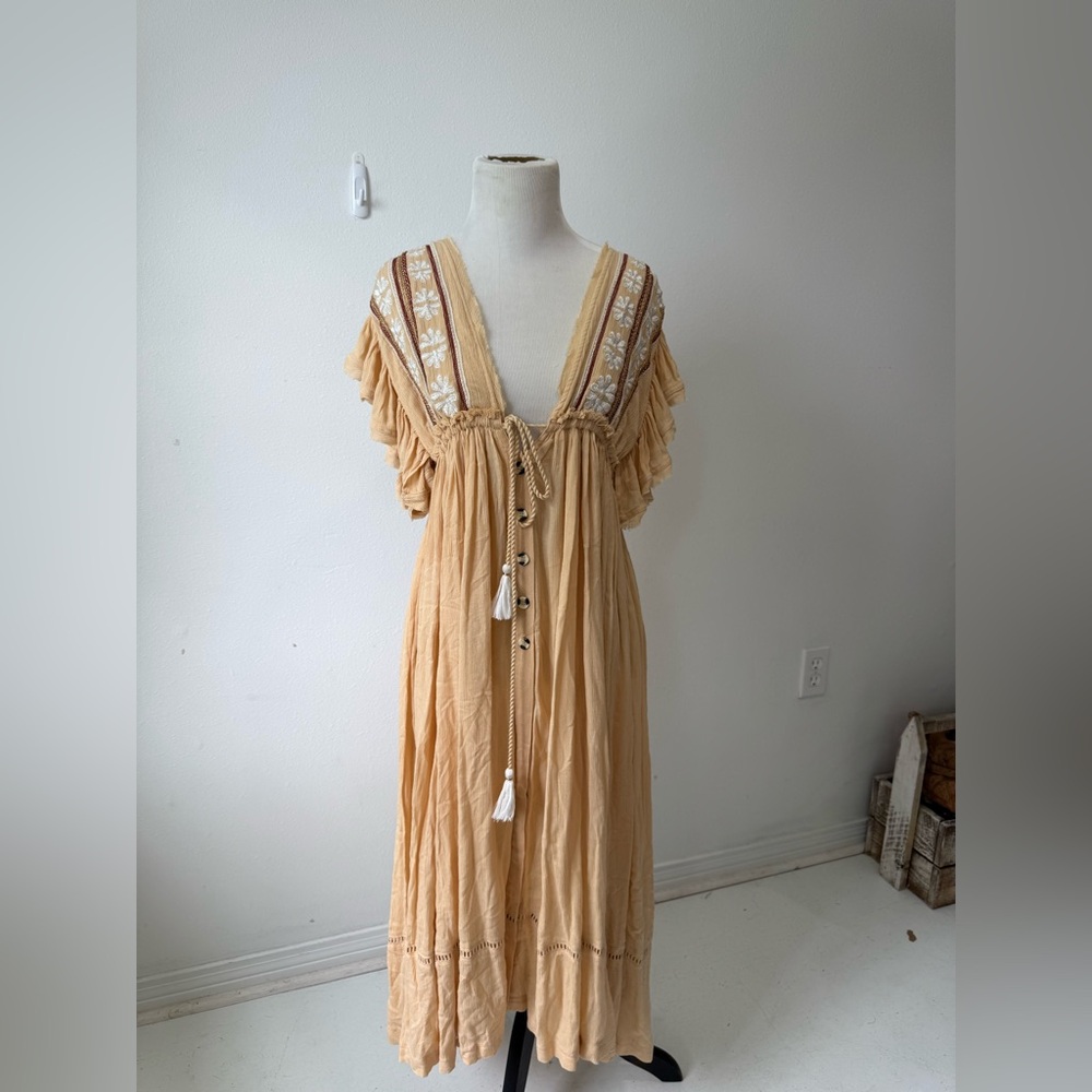 Free People Tan Ruffled Tiered Maxi Sundress